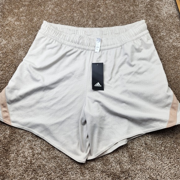 adidas Pants - Adidas Womens Mesh Athletic Shorts Off-White Orange Logo Size Large NWT